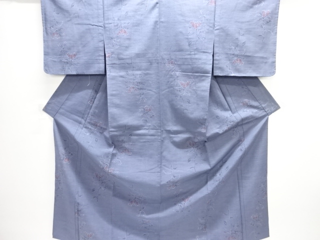 JAPANESE KIMONO / ANTIQUE HITOE KIMONO / TSUMUGI / WOVEN FLOWER